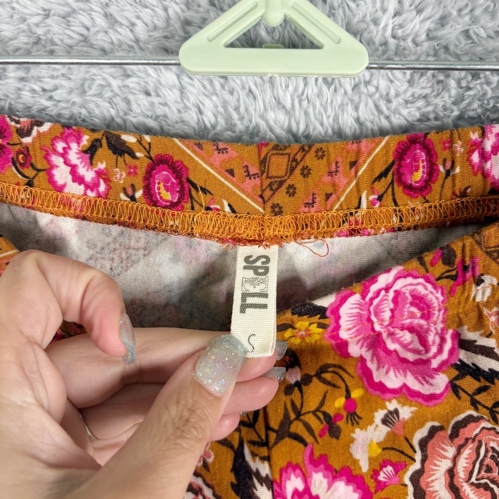 Spell Babushka Bells Amber Floral Bell Bottom Flares Size S Pull On 70s Hippie - Picture 5 of 7